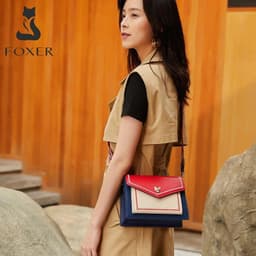 image-FOXER Brand Women Messenger Crossbody Bag Lady Colorful Panelled Flap Designer Shoulder Bag Fashion Split Leather Bag For Female