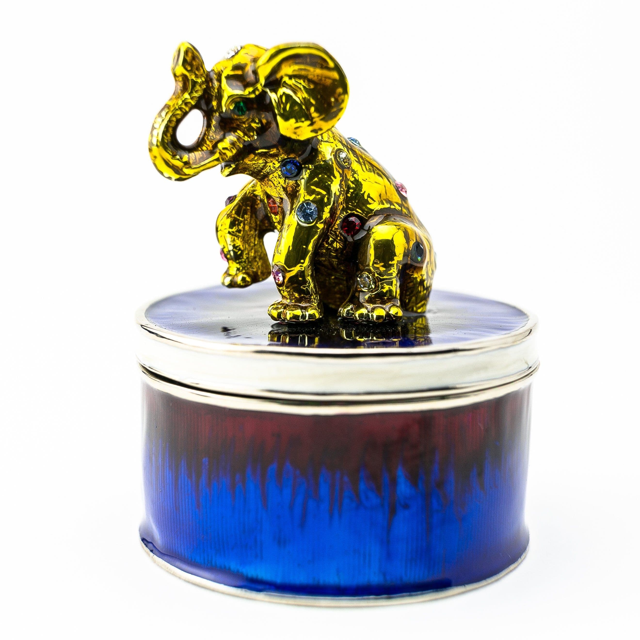 image-Gold Elephant on Blue Trinket Box