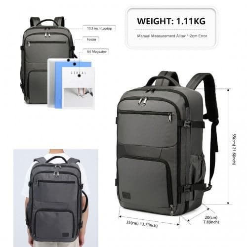 image-EM2207 - Kono Multifunctional Portable Travel Backpack Cabin Luggage Bag - Grey