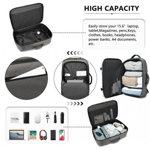 image-EM2207 - Kono Multifunctional Portable Travel Backpack Cabin Luggage Bag - Grey