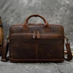 image-Retro Laptop Briefcase Bag Genuine Leather Handbags Casual 15.6" Business Bag Daily Working Tote Bags Men Male bag for documents