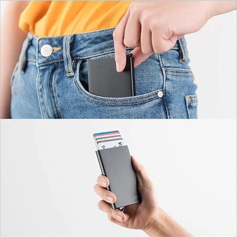 image-Rfid Smart Wallet Card Holder Metal Thin Slim Men Women Wallets Pop Up Minimalist Wallet Small Black Purse Vallet Walets for Men