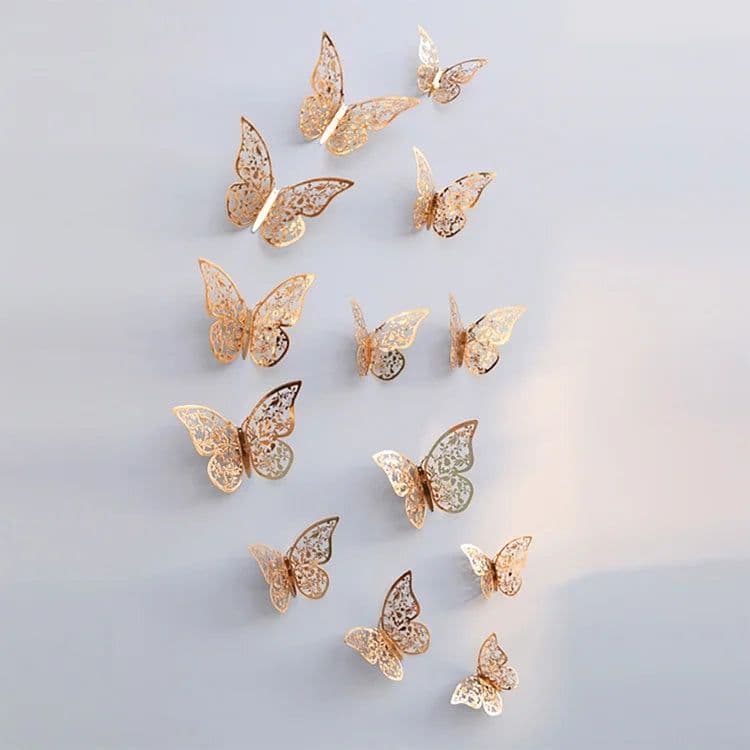 image-12Pcs/Set Hollow 3D Butterfly Wall Stickers For Wedding Decoration Living Room Window Home Decor Gold Silver Butterflies Decals