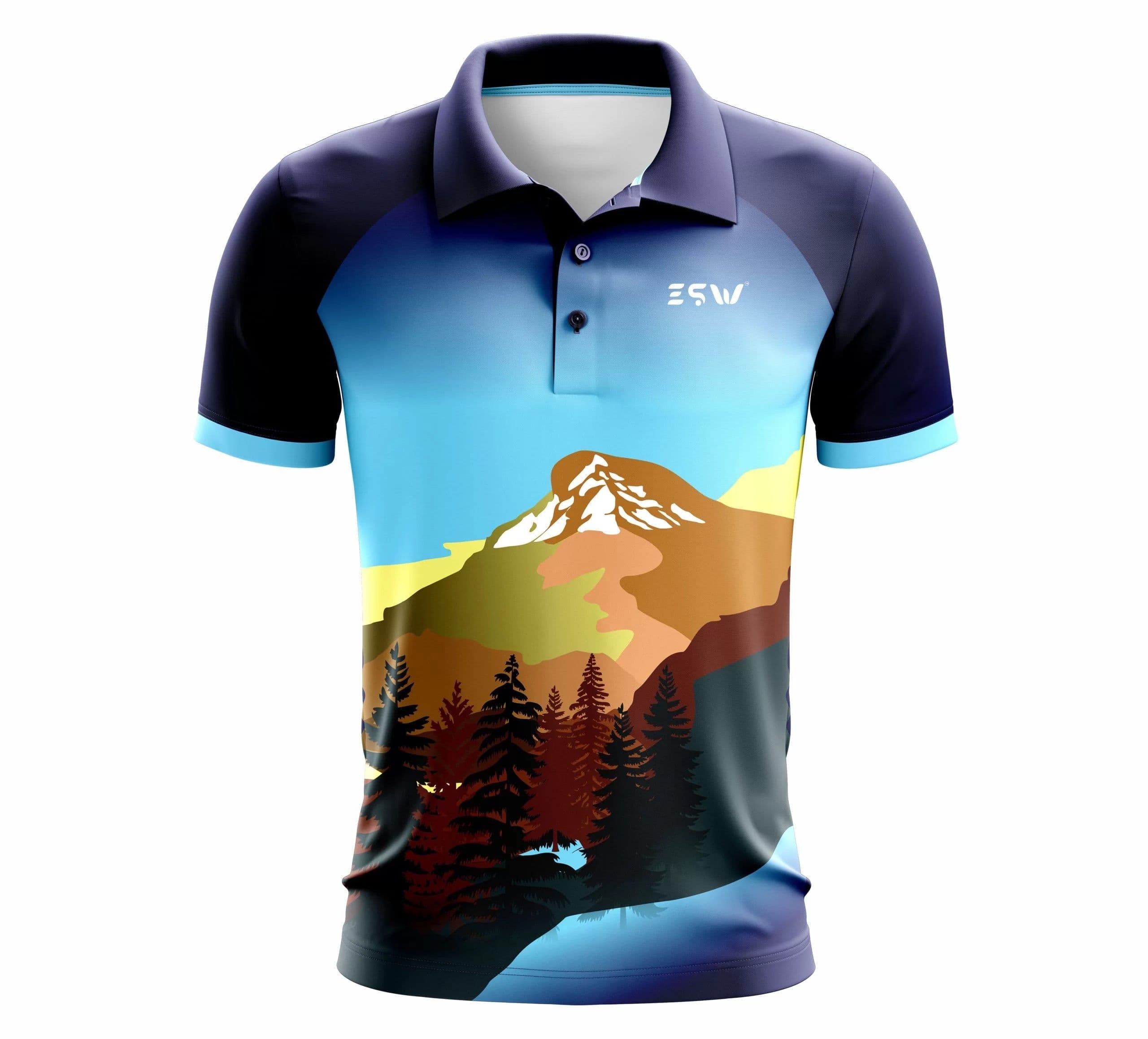 image-Men's Printed Polyester Athletic Fit Short Sleeve Spread Collar Neck