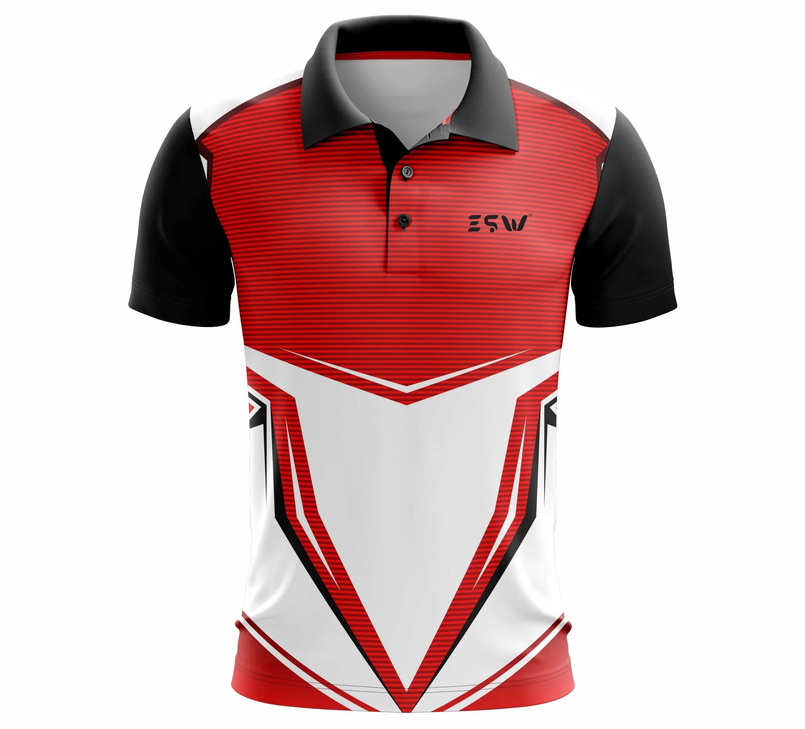 image-Men's Polo Neck Printed Polyester T-Shirt Red and White Color