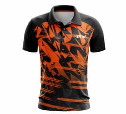 image-Men Printed Polo Neck Polyester Orange black T-Shirt