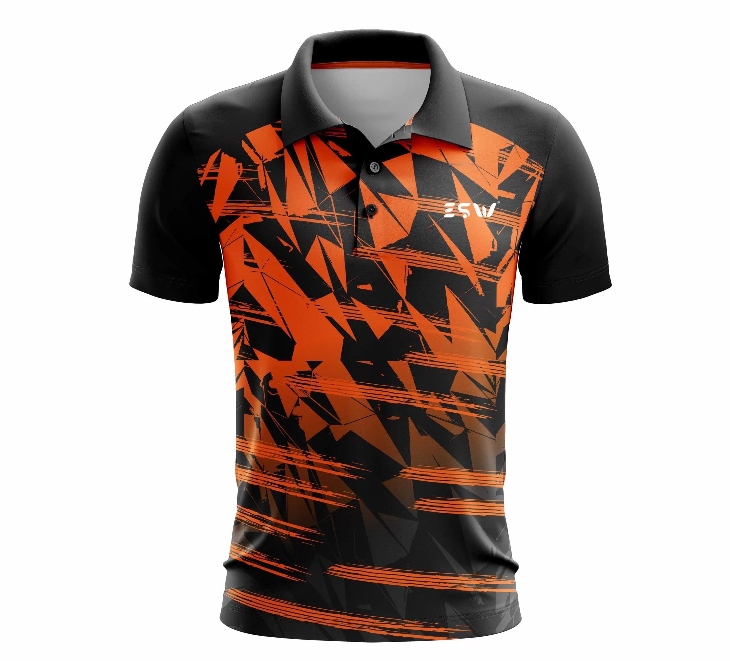 image-Men Printed Polo Neck Polyester Orange black T-Shirt