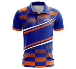 image-Men's T-shirt Colorblock Polo Neck Polyester Blue and Orange color