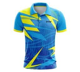 image-Blue And Yellow Polo Neck Polyester Cricket Dress For Men