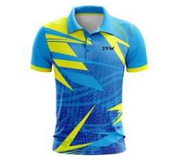 image-Blue And Yellow Polo Neck Polyester Cricket Dress For Men