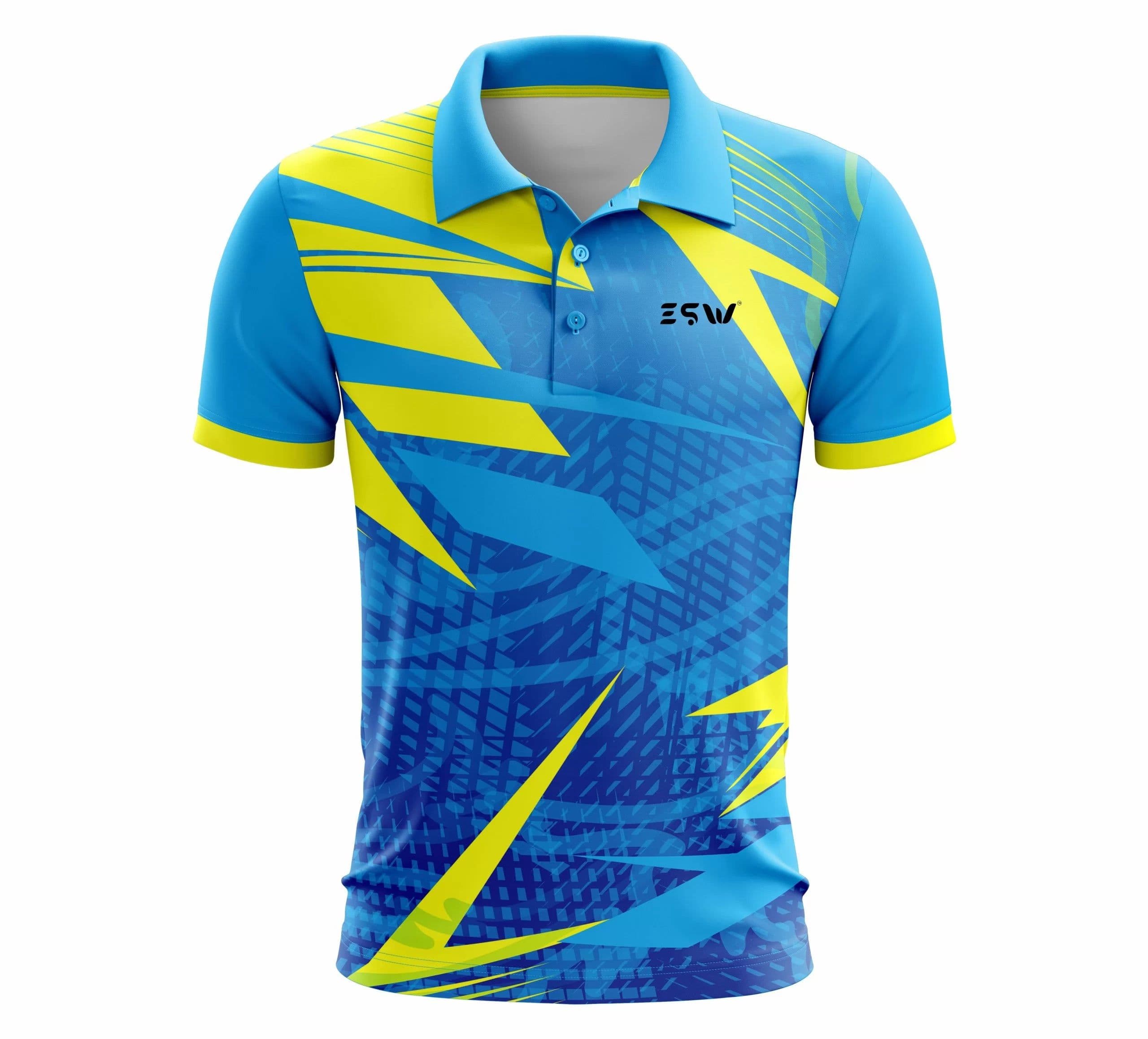 image-Blue And Yellow Polo Neck Polyester Cricket Dress For Men