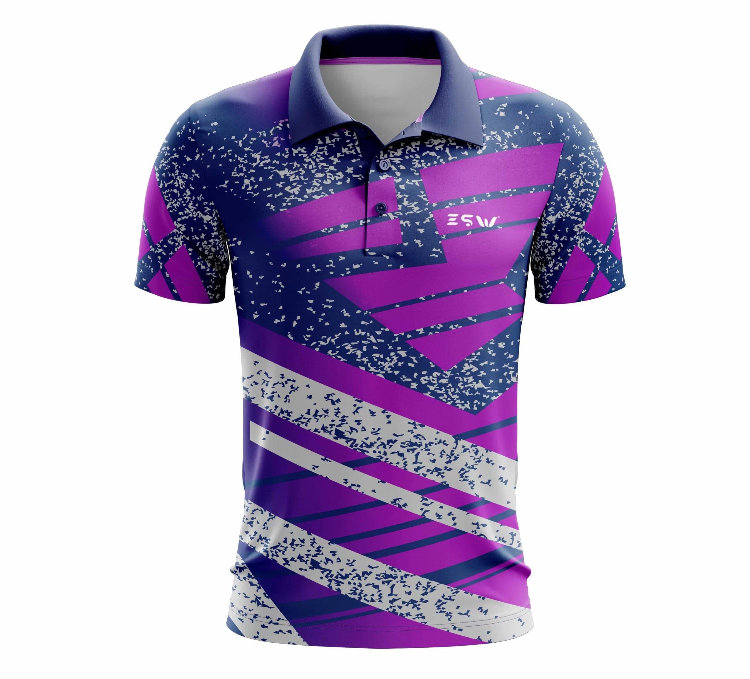 image-Men Printed Polo Neck Polyester, Blue Pink T-Shirt