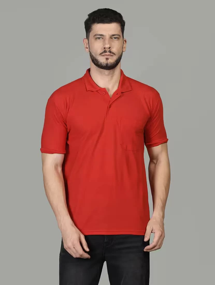 image-Men's Polyster Half Sleeve Sport Tshirt (Size-S) (Color-RED)
