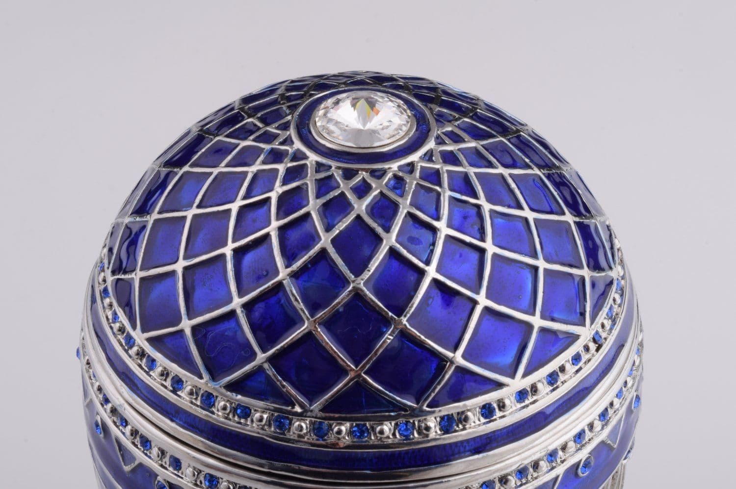 image-Blue Russian Egg with Man Riding Horse Surprise Inside