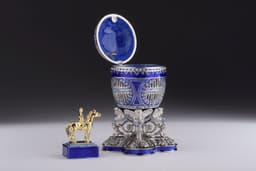 image-Blue Russian Egg with Man Riding Horse Surprise Inside
