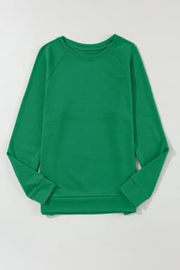 image-Green Solid Round Neck Raglan Sleeve Sweatshirt