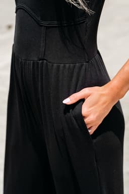 image-Black Cinched Waist Sleeveless Wide Leg Jumpsuit - Casual/Dressy