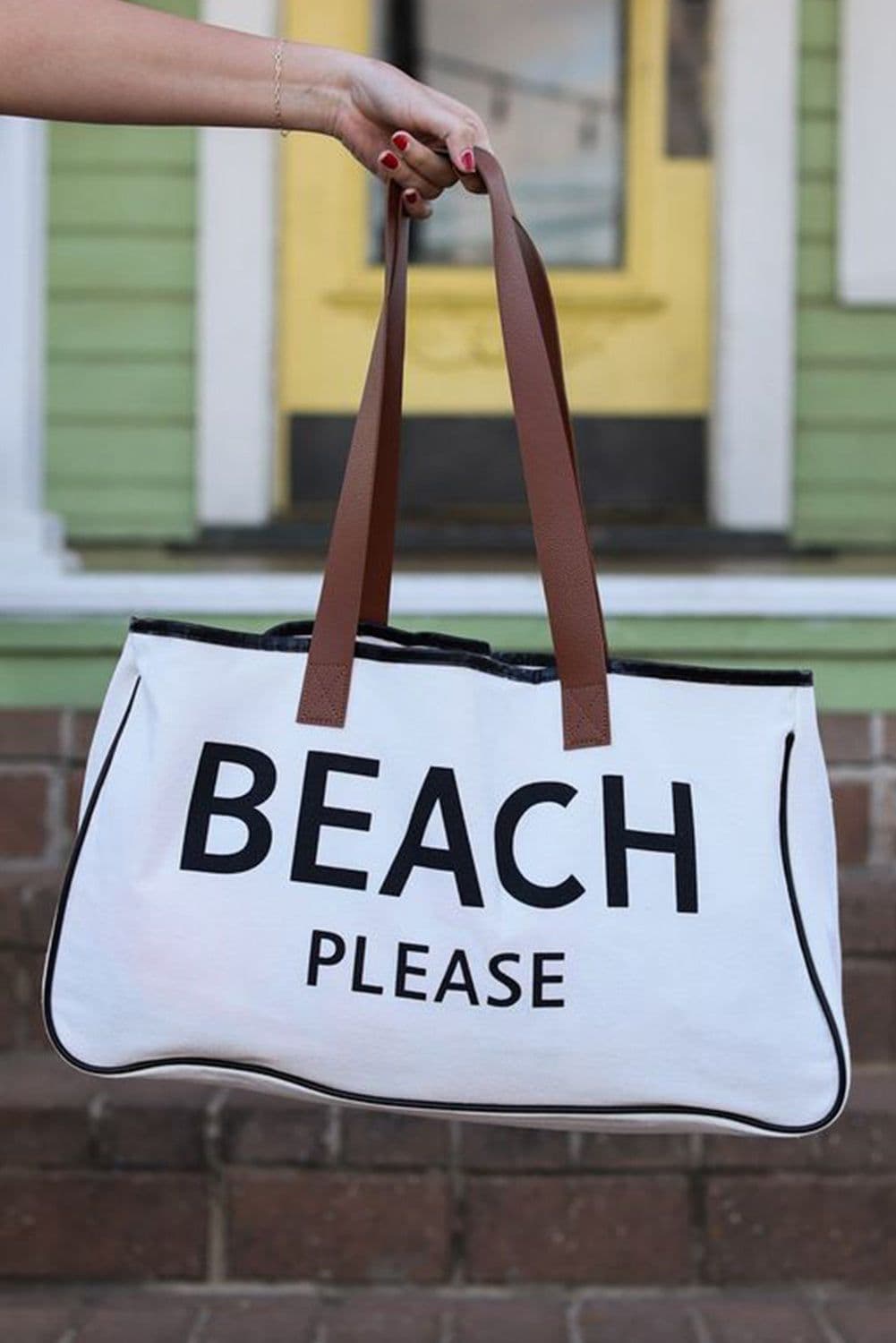 image-Beach Please Canvas Tote Bag - White Large 50cm