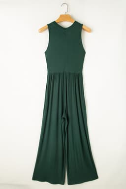 image-Black Cinched Waist Sleeveless Wide Leg Jumpsuit