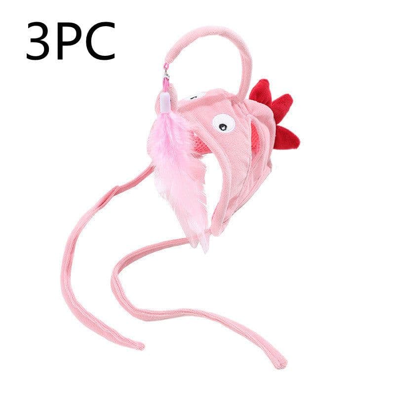 image-New Head Wearing Feather Funny Cat Stick Funny Cat Toy Stick Gray Big Eye Pet Toys Pet Products