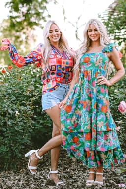 image-Green Floral Print Sleeveless Ruffle Tiered Maxi Dress