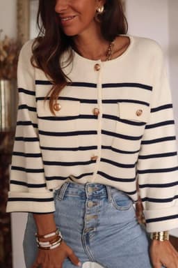 image-Black Stripe Flap Pocket Buttoned Cardigan Sweater