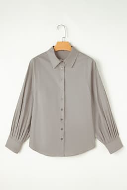image-High Solid Color Balloon Sleeve Side Slits Loose Fit Shirt