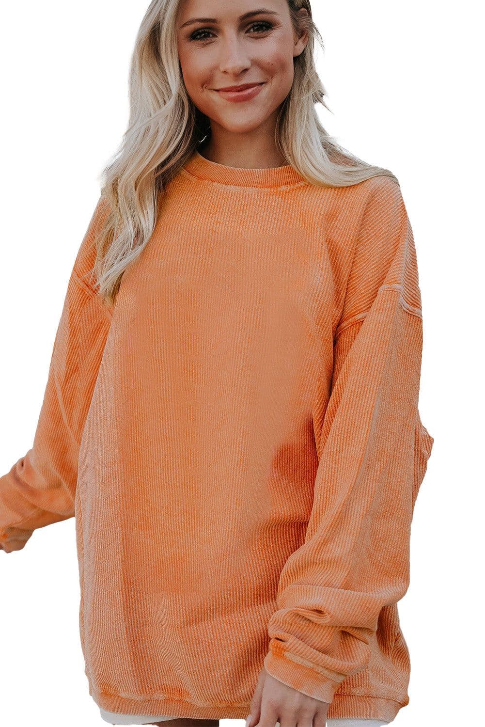 image-Strawberry Pink Ribbed Oversized Sweatshirt - XL Size