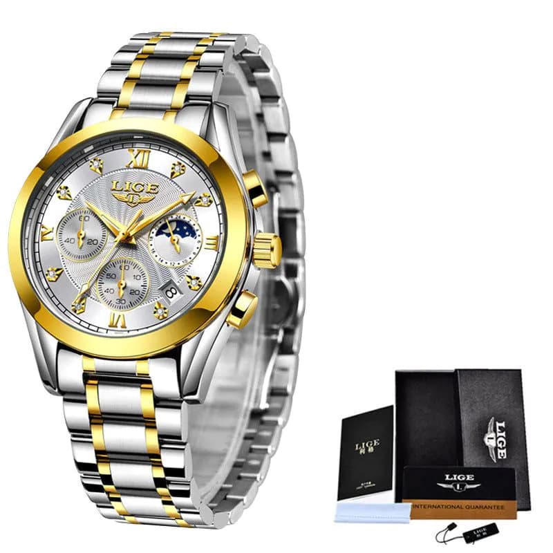image-Men's Business Waterproof Watch With Stainless Steel Strap