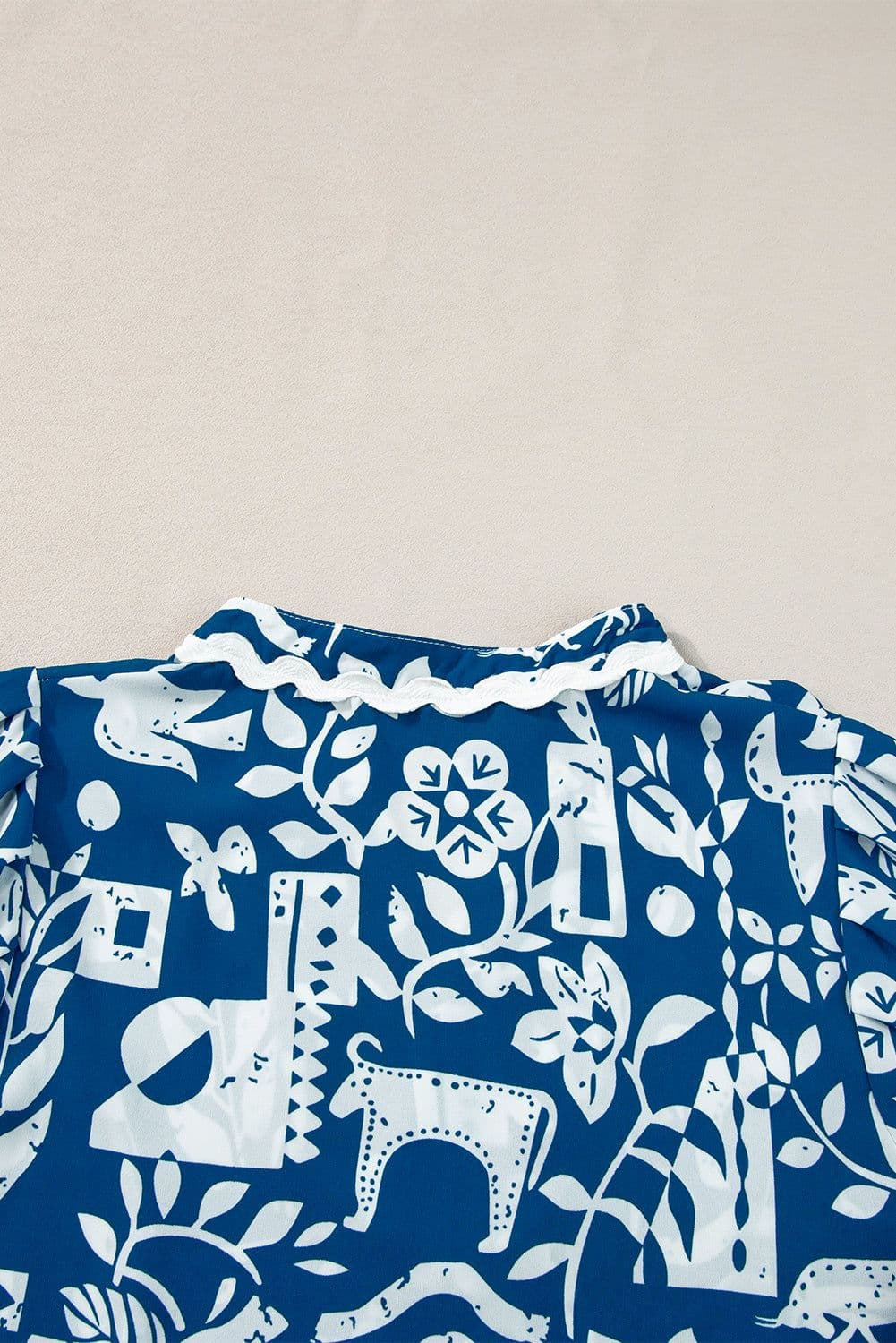 image-Blue Ricrac Trim Split Neck Floral Loose Dress