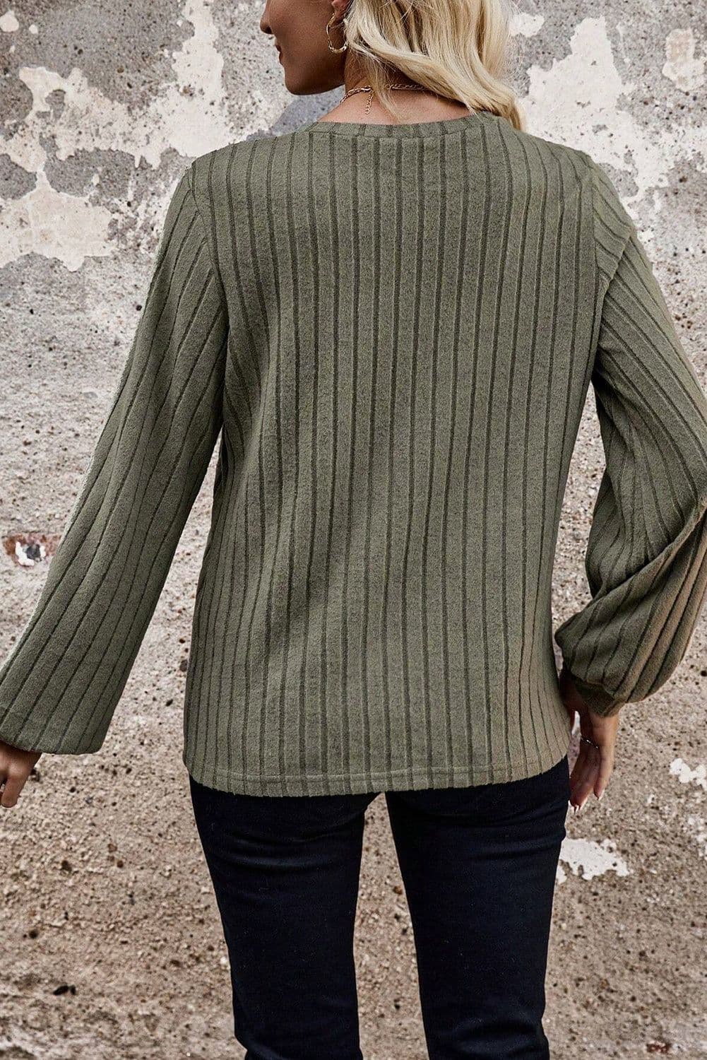 image-Moss Green Leopard Print Crochet Knit Top - Rib Texture