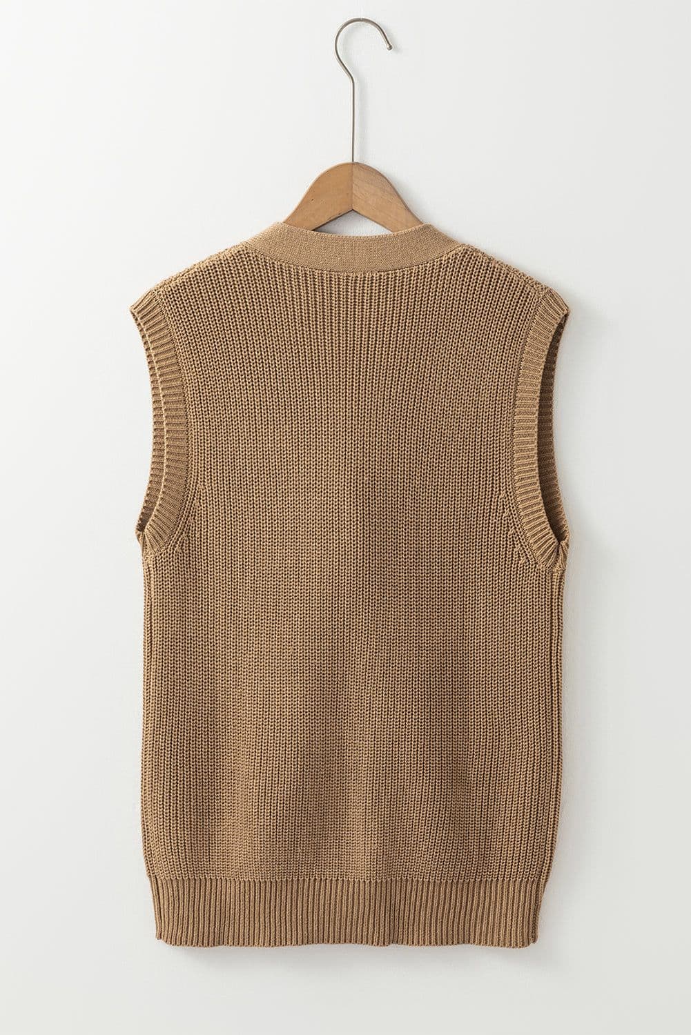 image-Parchment V Neck Buttoned Front Sweater Vest - Elegant & Versatile