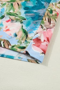 image-Sky Blue Floral Blouse V Neck Cuffed Sleeves