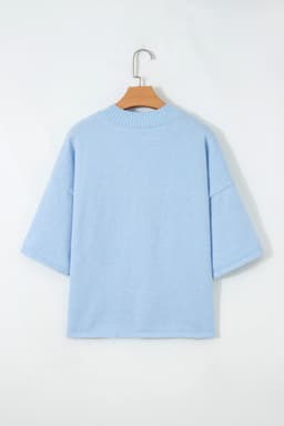 image-Moonlight Jade 3/4 Sleeve Boxy Knit Button Down Sweater Cardigan