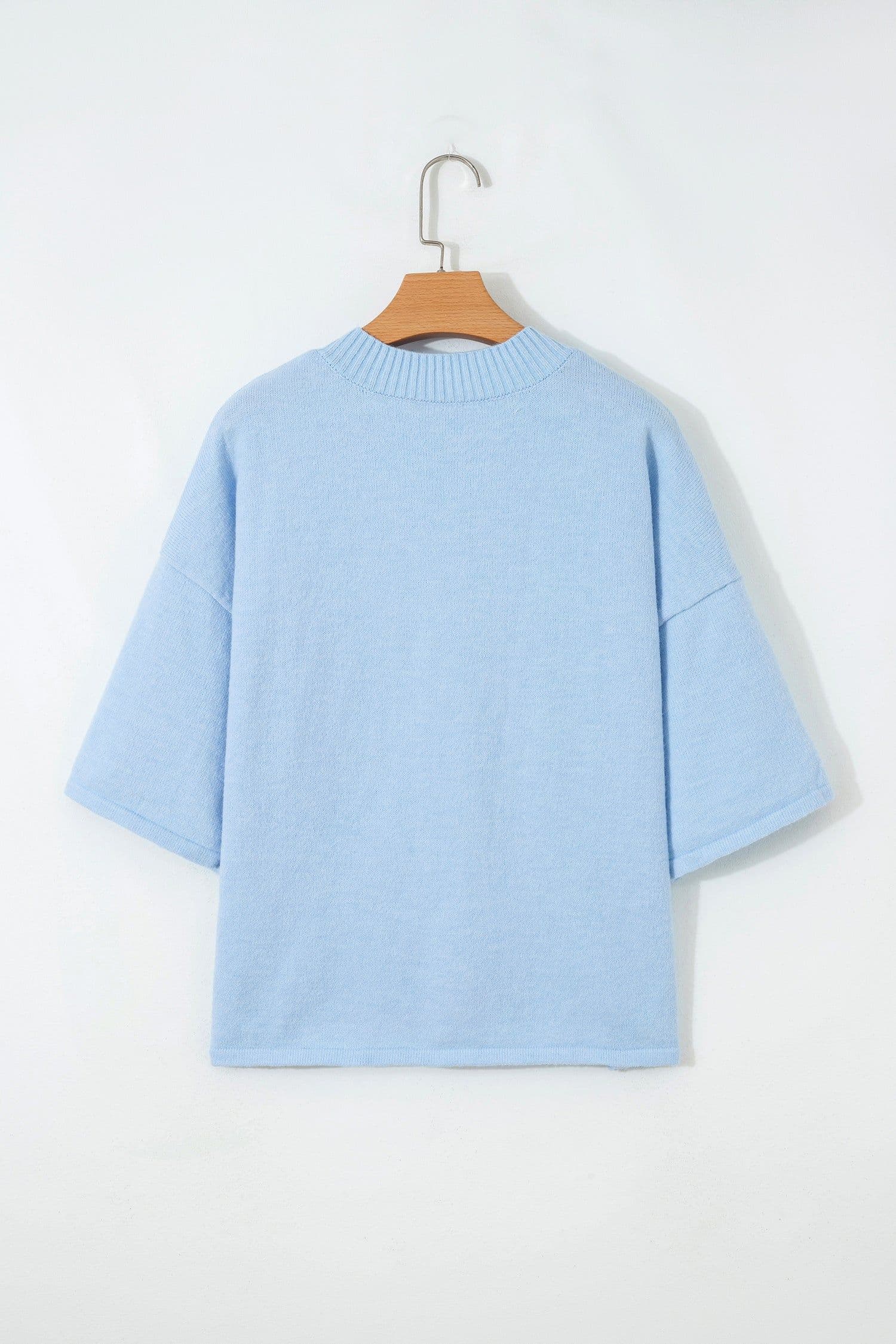 image-Moonlight Jade 3/4 Sleeve Boxy Knit Button Down Sweater Cardigan