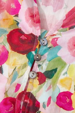image-Pink Floral Blouse - Frilled V Neck Puff Sleeve
