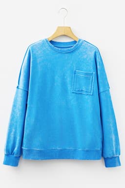 image-Blue Mineral Wash Sweatshirt Raw Seam Pockets