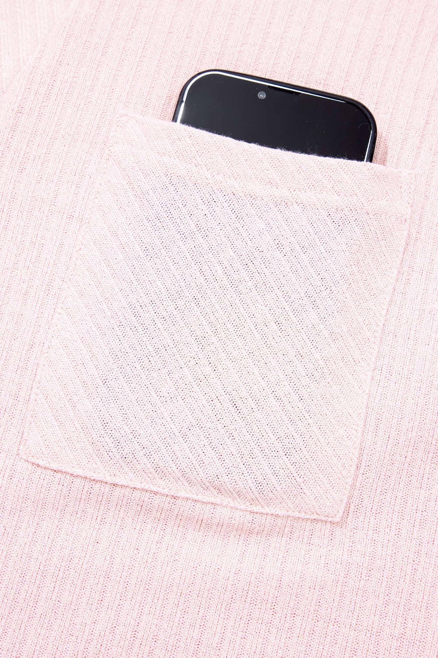 image-Light Pink Collared V Neck Ribbed Tee
