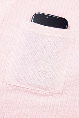 image-Light Pink Collared V Neck Ribbed Tee