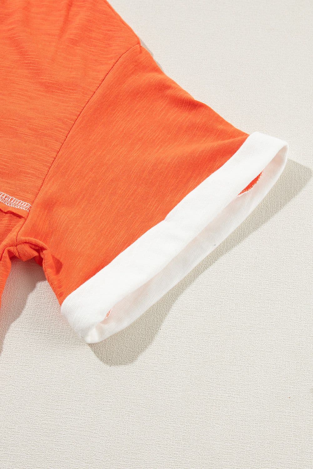 image-Contrast Trim V-Neck T-shirt - Grapefruit Orange
