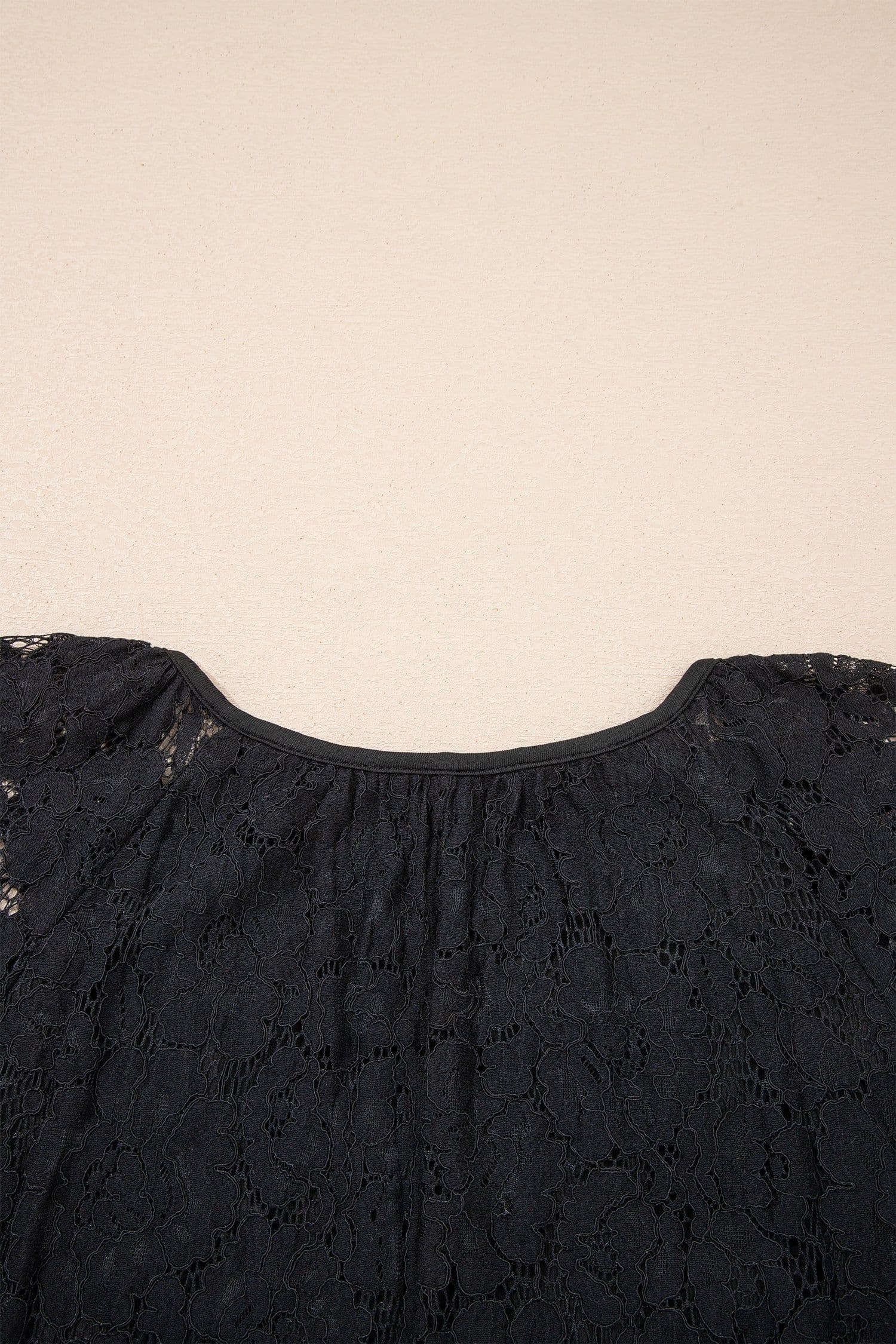 image-Black Floral Lace Overlay Tassel Tie Short Sleeve Beach Vacation Loose Maxi Dress