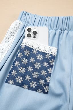 image-Beau Blue Floral Lace Wide Leg Pants