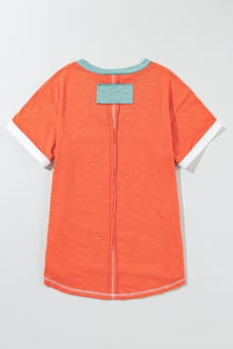 image-Contrast Trim V-Neck T-shirt - Grapefruit Orange