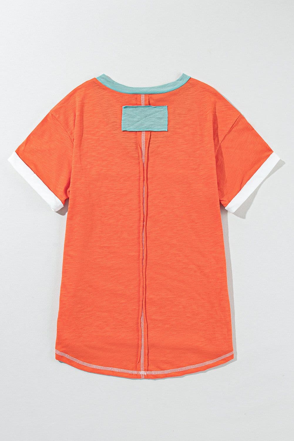 image-Contrast Trim V-Neck T-shirt - Grapefruit Orange