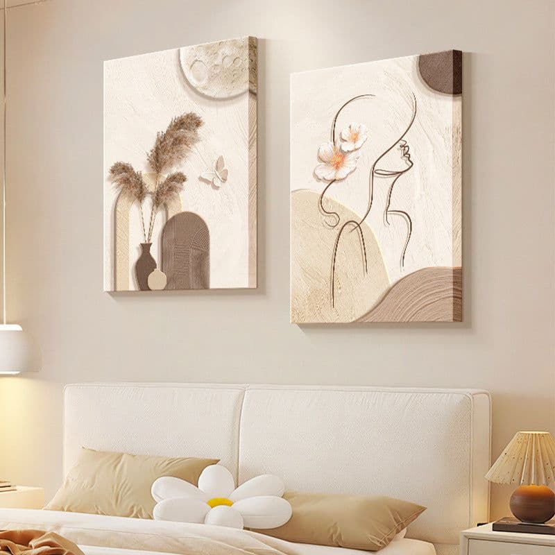 image-Decorative Painting Cream Style Abstract Line Character Mural
