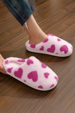 image-Heart Shape Fuzzy Slippers - Red