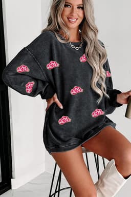 image-Glittering Cowboy Hat Patched Sweatshirt - Black, Sizes S-2XL