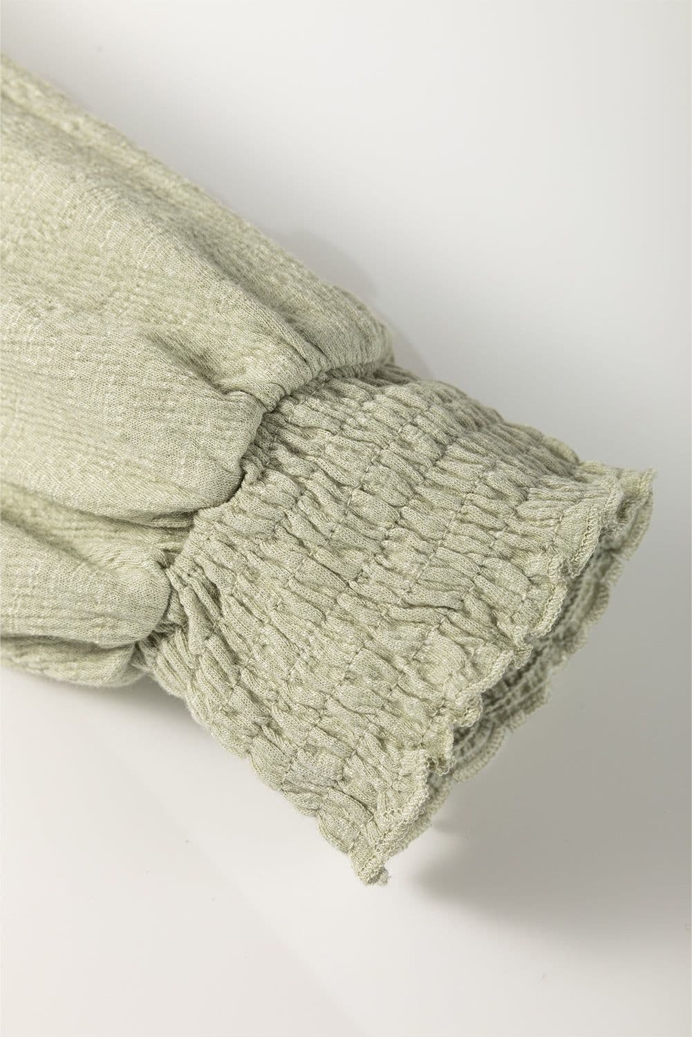 image-Laurel Green Textured Blouse - Round Neck Half Sleeve