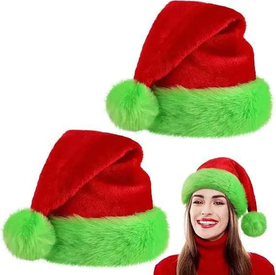 image-Plush Santa Hats Velvet Christmas Hat Thicken Plush Xmas Holiday Hat With Lined New Year Festive Party