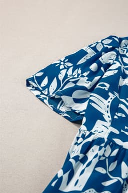 image-Blue Ricrac Trim Split Neck Floral Loose Dress